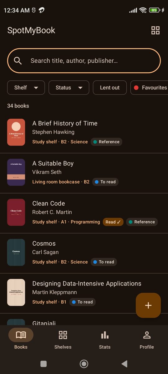Your books, with covers, tags and where each one is